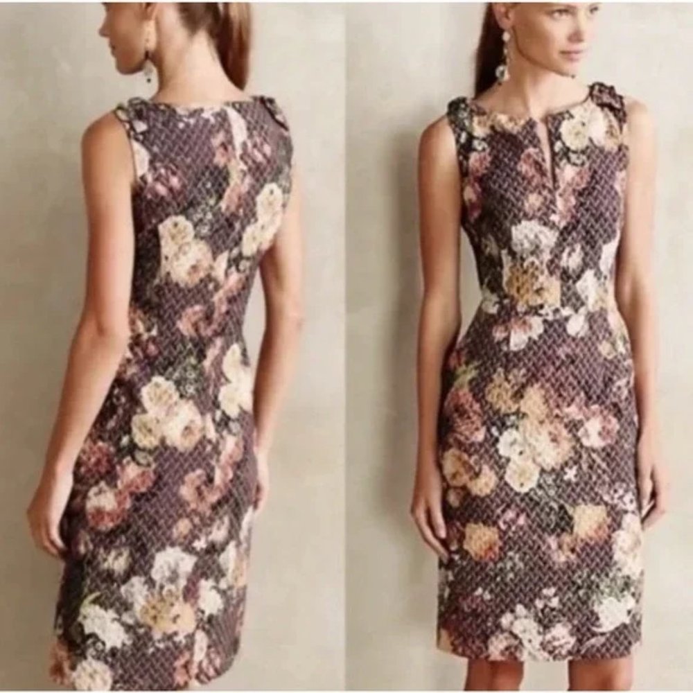 Anthropologie Tabitha Floral Quilted Tema Sheath Dress Size 8
